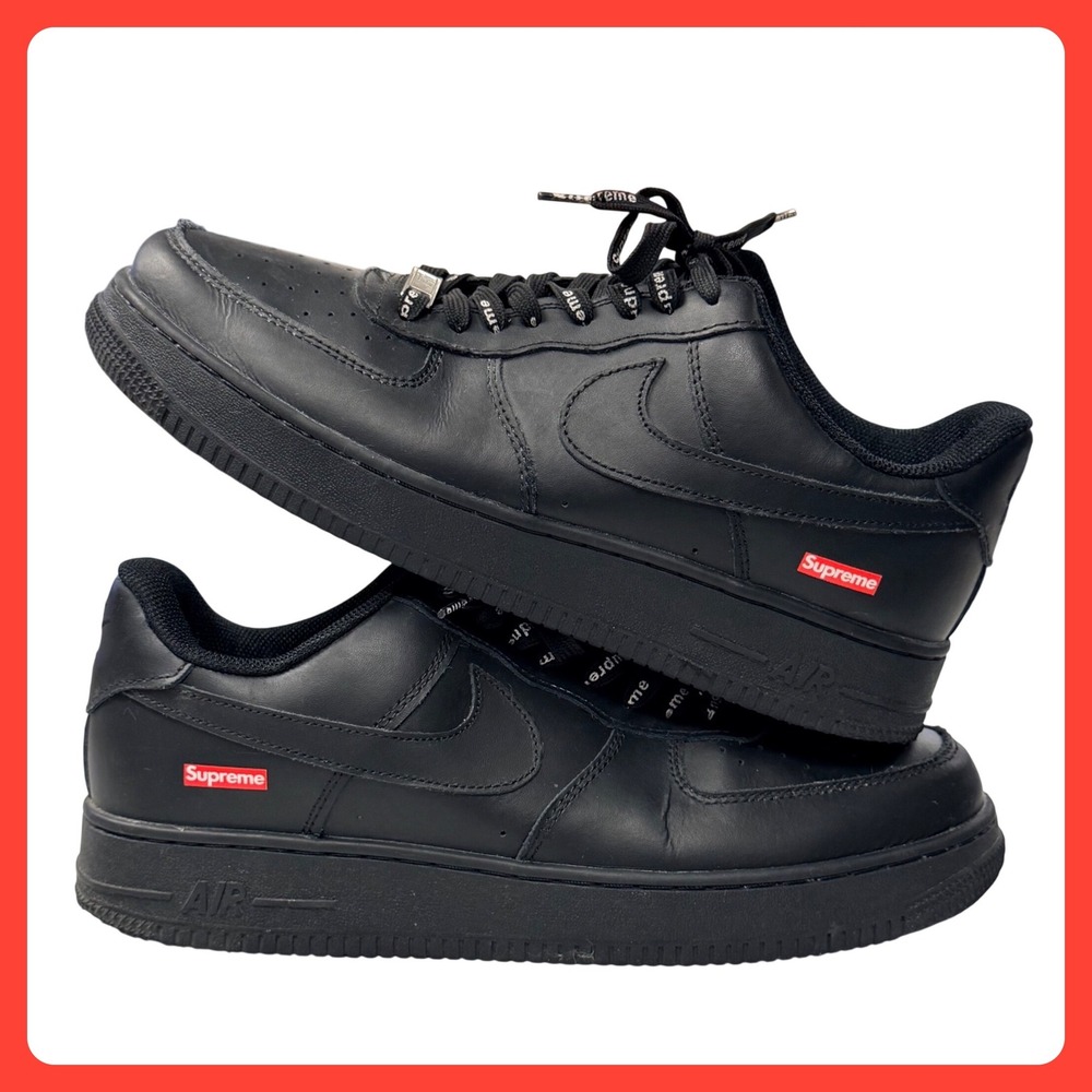 Nike Air Force 1 Low x Supreme Sneakers Men 11 Black Leather Shoes Red Box Logo